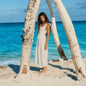 NEW ZARA Crochet Floral Eyelet Midi Dress Cream White Size M